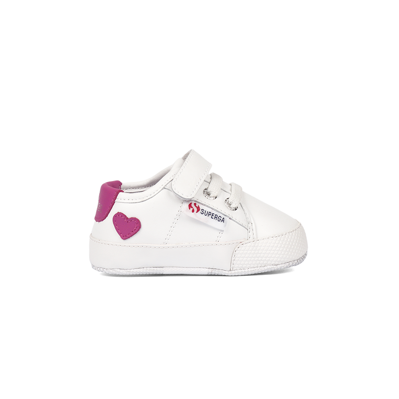 Superga 4006 Baby Heart Faux Leather White Neon Pink