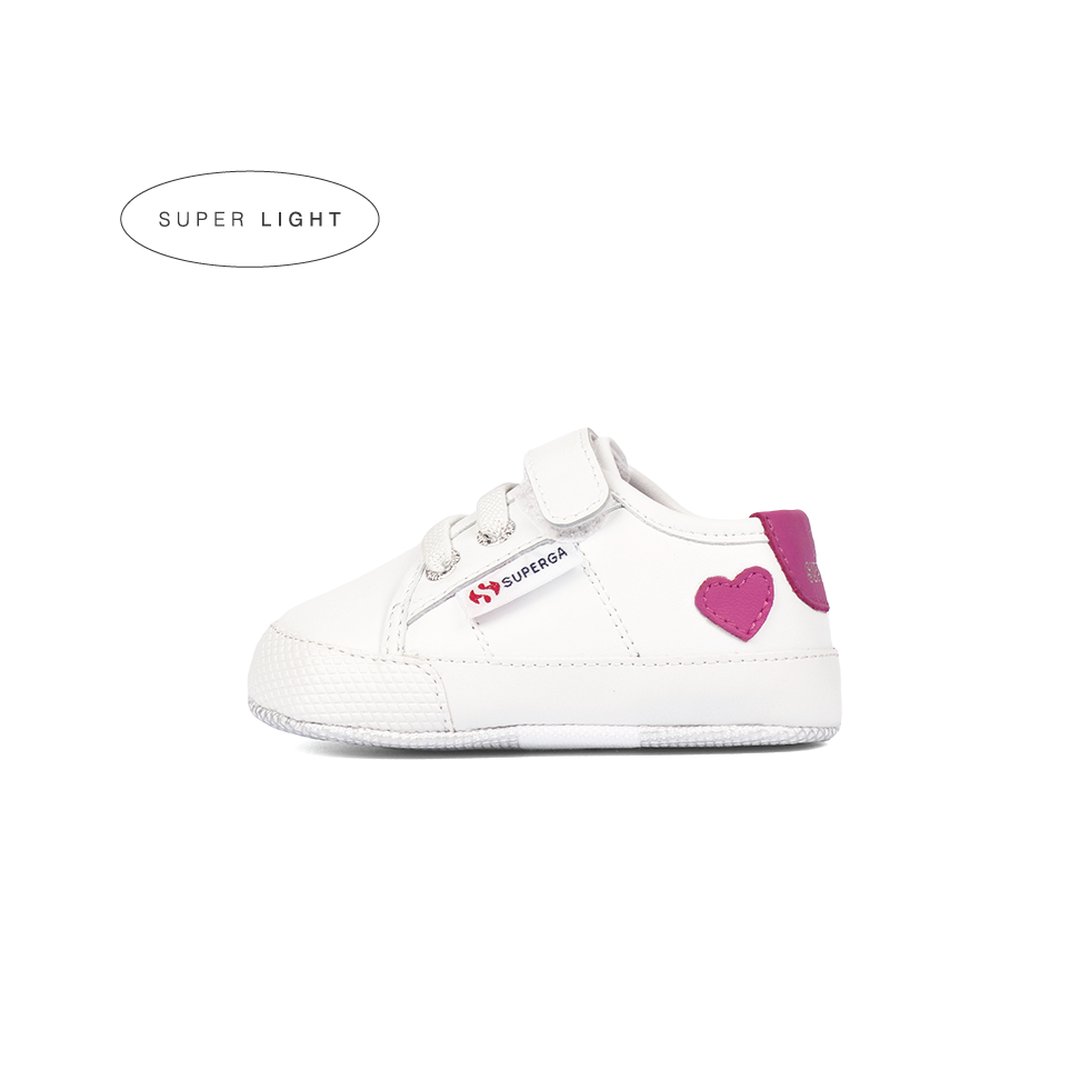 Superga 4006 Baby Heart Faux Leather White Neon Pink