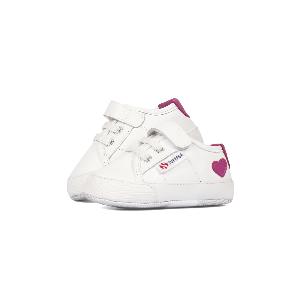 Superga 4006 Baby Heart Faux Leather White Neon Pink