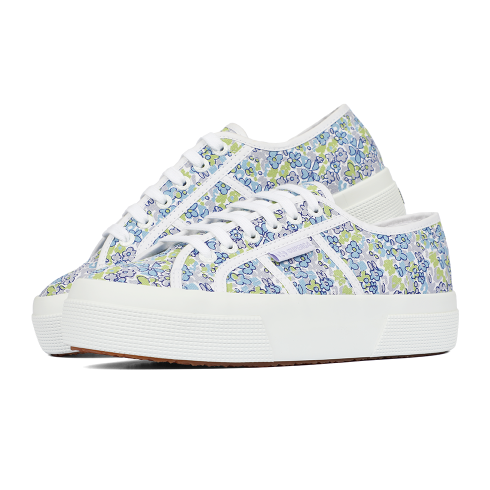 Superga 2740 Flatform Fun Flowers Azure Green Light Misty Lilac