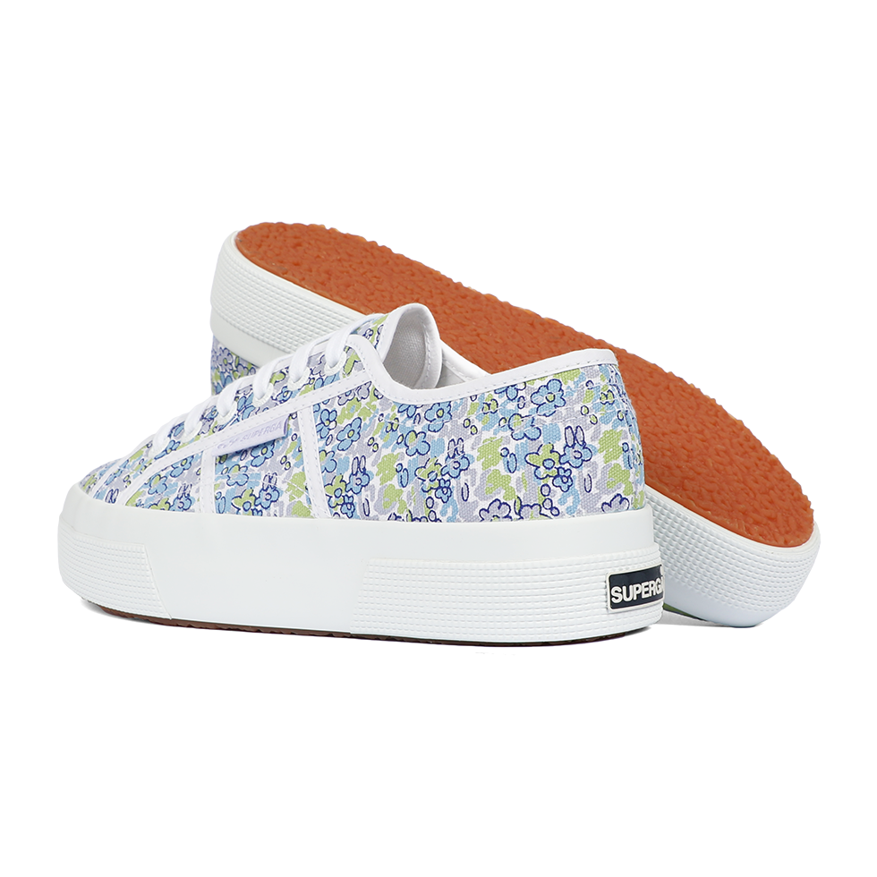 Superga 2740 Flatform Fun Flowers Azure Green Light Misty Lilac