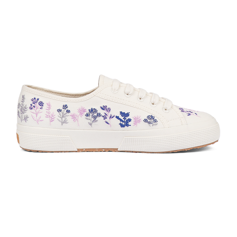 Superga 2750 Organic Flowers Embroidery White Avorio Blue Pink